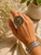 Sterling silver and gold two tone Ruby and green onyx  ring in large 50 mm round statement  adjustable ring for women