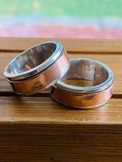 sterling silver and copper spinner ring for men women by earthkarmajewellery