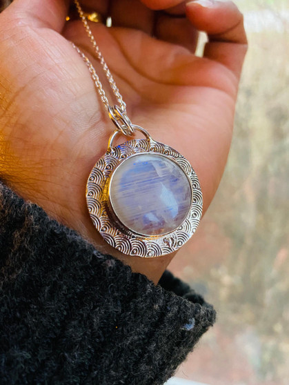 Round moonstone gothic pendant necklace -Moon magic