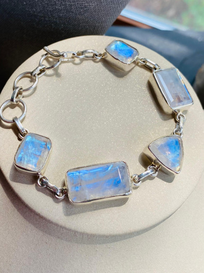 Moonstone link bracelet sterling silver for mens women on sale