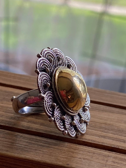 Sterling silver and gold vintage designer statement ring