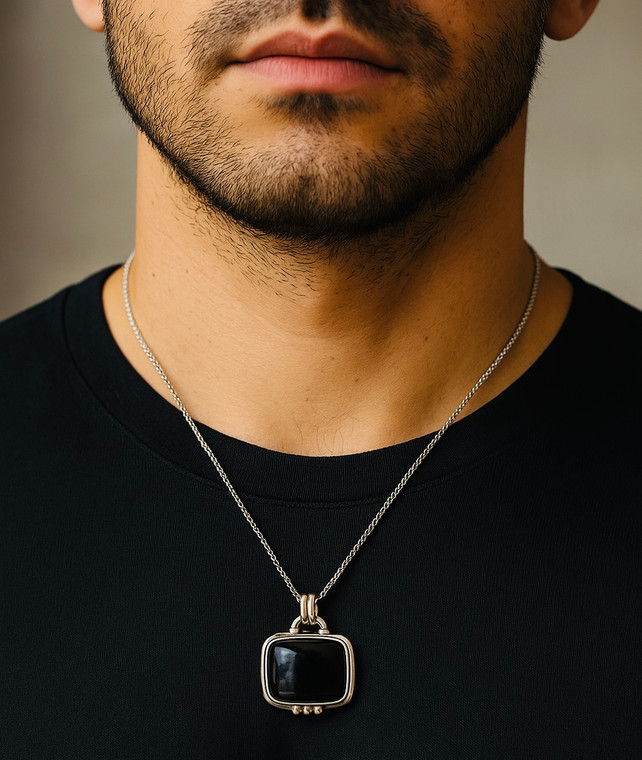 Black crystal protection necklace for men women set- unisex pendant natural tourmaline