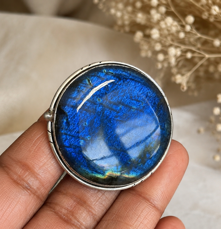 sterling silver Labradorite ring - large adjustable statement Ring for women size 7