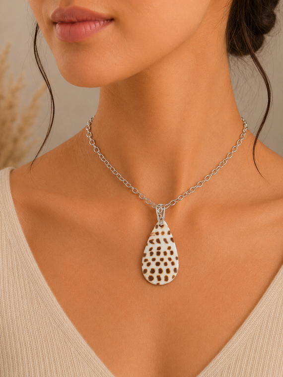 Spotted Shell Pendant - Natural Brown Cowrie Shell