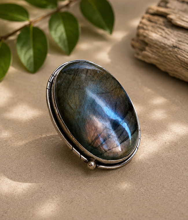 Mystical Labradorite Ring- 40 mm Oval Statement for women