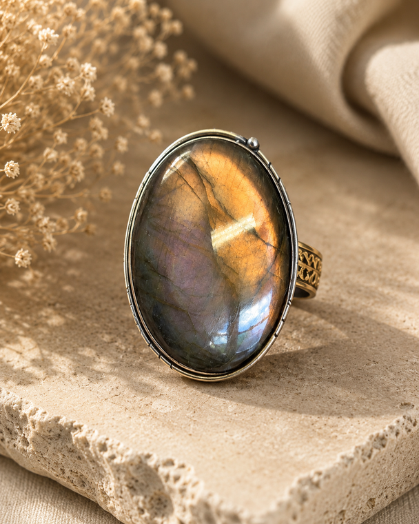 large labradorite purple ring, oval statement size 6-7