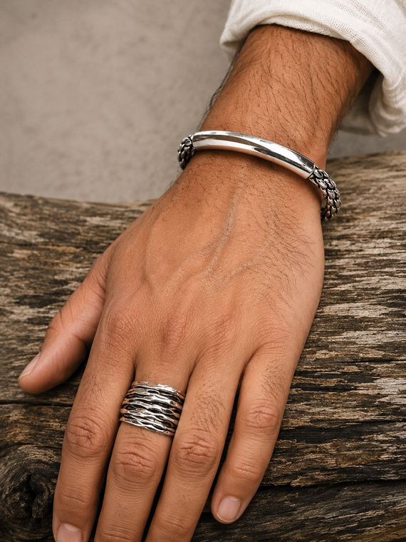 Solid 925 Sterling silver braided Rope Bangle -adjustable Cuff Bracelet for men women