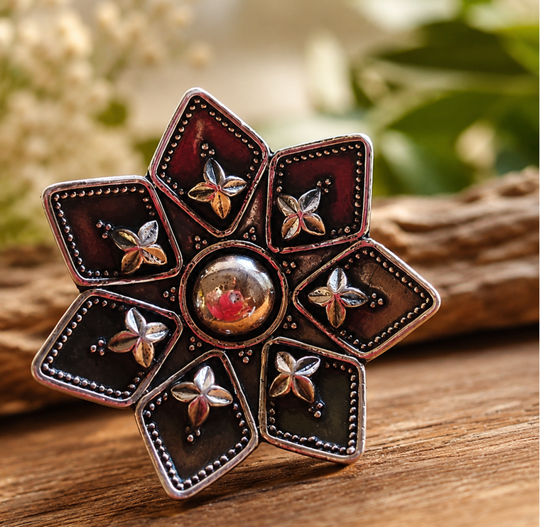 Lotus Flower Statement Ring, Handmade 925 Sterling Silver Adjustable Artisan Ring for men women