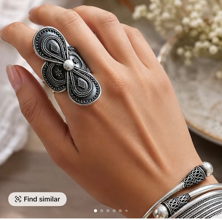Long Cigar Ring sterling silver cross design