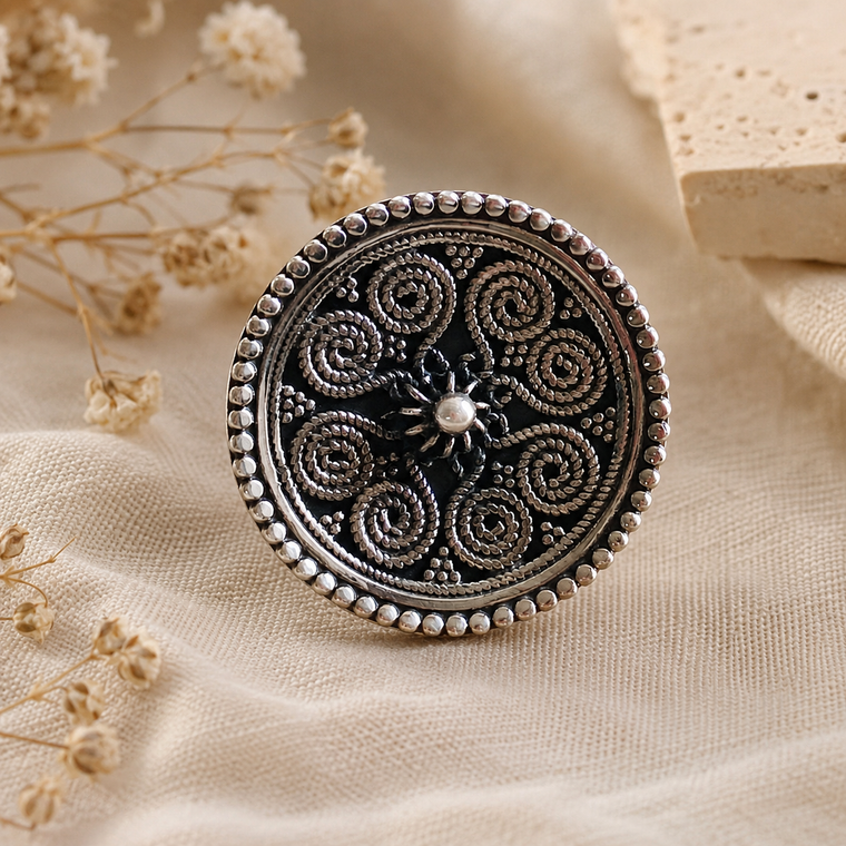 large Handcrafted Tribal Spiral Statement Ring, expertly made from solid 925 sterling silver for men women