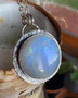 Round moonstone full moon gothic pendant necklace -Moon magic