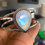 Natural Rainbow Fire Moonstone Teardrop Bracelet Sterling Silver Bangle Cuff - Wedding Gifts