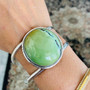 Genuine Turquoise Green Oval Bracelet Cuff In 925 Silver For Women On Sale