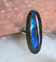 Labradorite ring long oval statement by Earth Karma
