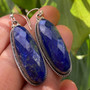 "Genuine blue gemstone long stone earrings sterling silver set by Earthkarmajewellery"