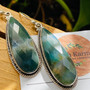 "Explore. natural Moss agate teardrops long gemstone earrings by Earthkarmajewellery"