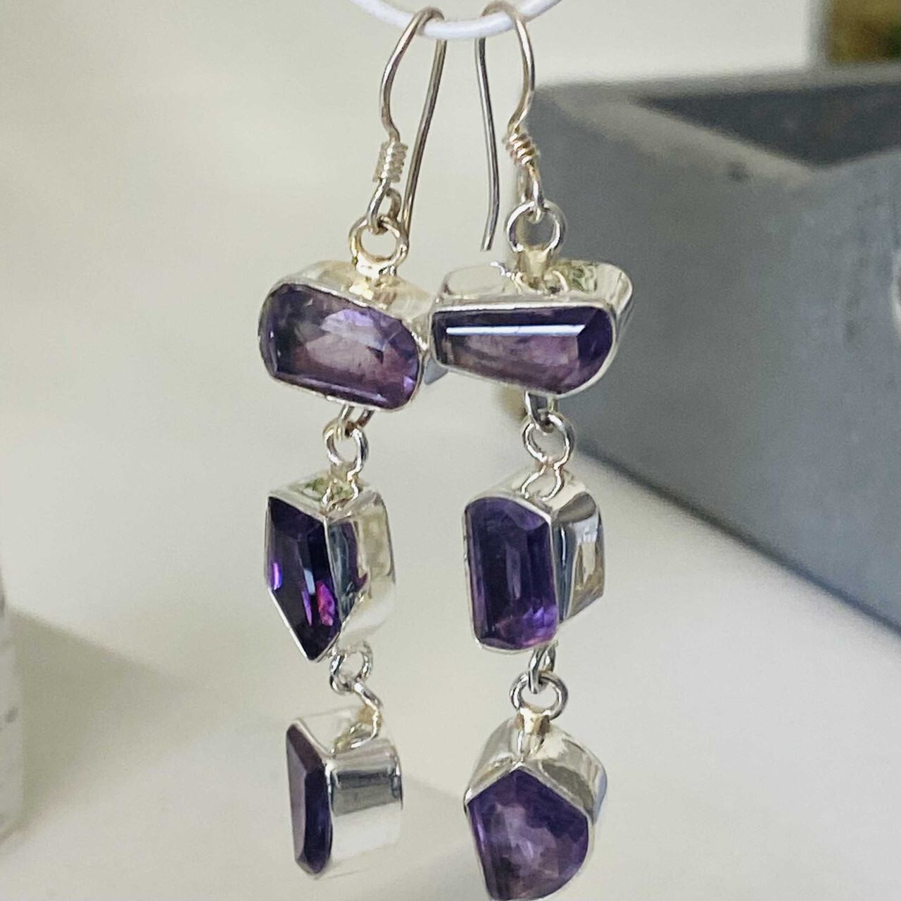 Amethyst Dangly Statement Earrings- Purple Elegance