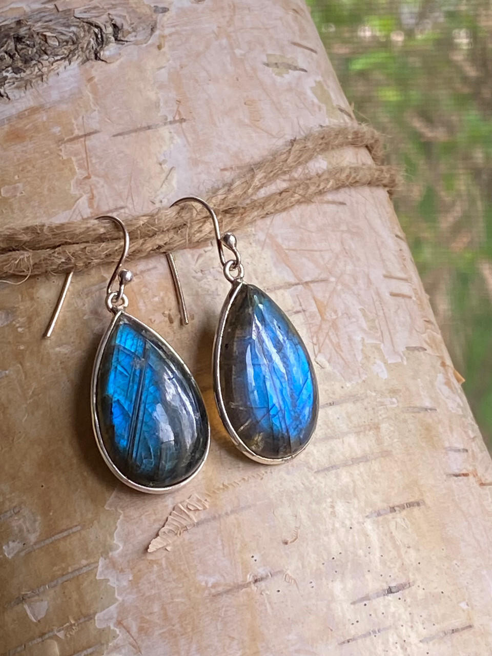 Large Blue Teardrop Labradorite Earrings in Gold Silver
