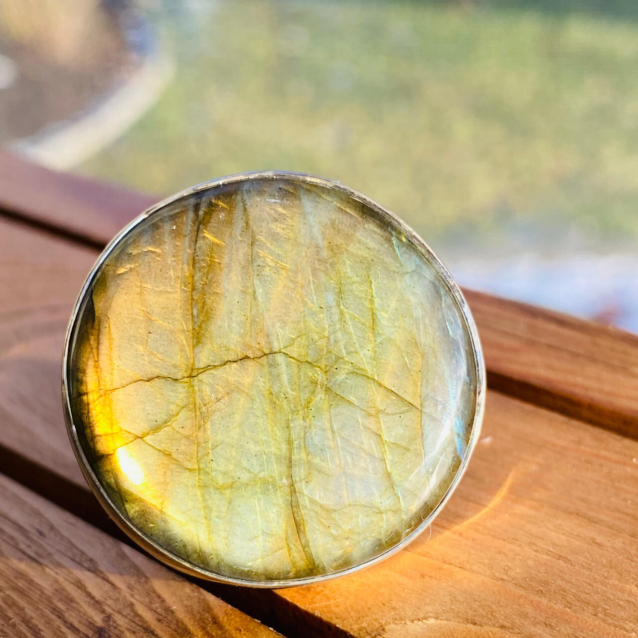 Round Labradorite Ring - Large Galaxy Ring