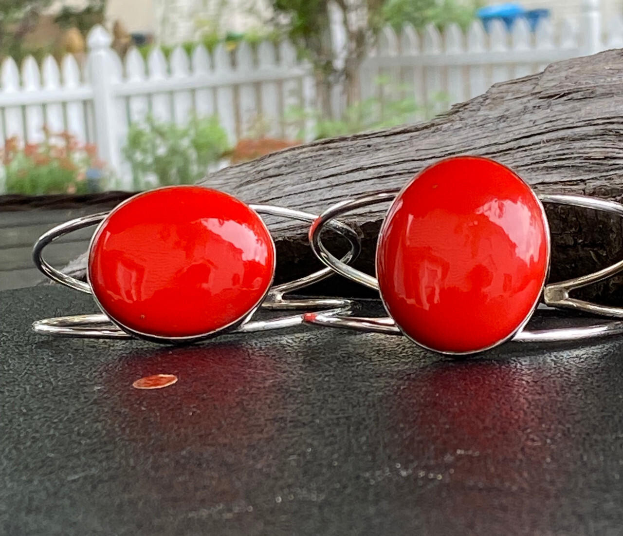 Red Onyx Gemstone Bracelet- Sterling Silver Adjustable Cuff by Earth Karma