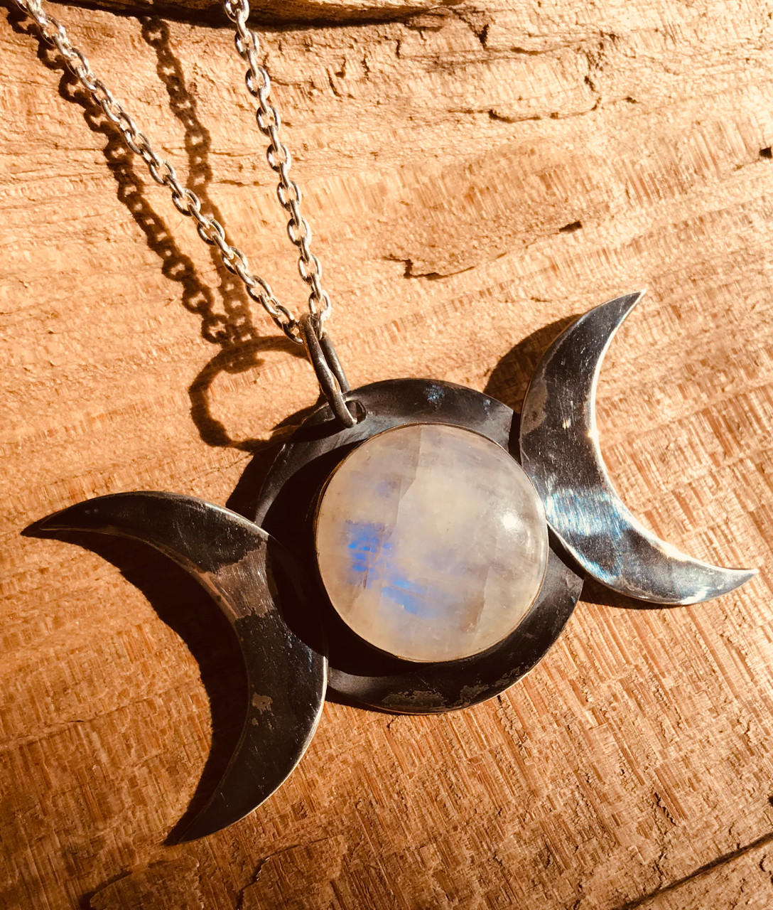 triple moon goddess pendant crescent round moonstone necklace 54890.1709365260