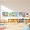 Life of Jesus Bible banners arranged on classroom wall