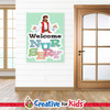 Welcome Nursery Vertical Banner is great for Bible Story Wall Decor. Designed for Nursery Hallway, Preschool Hallway, and Bible Story Hallway. This Bible Story Wall Hanging is a welcoming decor when added as a Sunday School Banner, Kids Church Banner, or Preschool Banner.