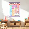Books of the Bible wall decal displayed in a children's learning room with table, chairs, and storage shelves.