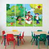 Preschool and kindergarten wall art showing Jesus with children in a colorful outdoor scene, used for Sunday School and children’s ministry classrooms, printed on durable vinyl.