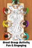 Kids gathered around a table coloring a Noah’s Ark flood scene table runner with rain and ark floating on water during a group Bible activity