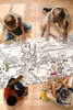 kids actively coloring joseph table runner with markers during group activity