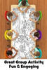 children sitting around table coloring joseph bible story table runner together with crayons