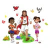 Jesus running with kids Christian wall decal for Sunday school classroom and children's ministry decor