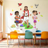 Jesus running with kids wall decal installed in a Sunday school classroom for children's ministry decor