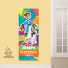 Joseph Coat of Many Colors Young Hero Bible Story Hero Sunday School Banner brings the Books of the Bible  to life for Elementary age kids in Sunday School, kids church, Nursery, Preschool, Children’s Ministry hallways, or Registration area. All vinyl banners are cost effective, easy to install and include the option of grommets or no grommets.