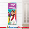 Jesus I Am The Good Shepherd Banner Child of God wall decor reminds kids and families how much Jesus loves them on their way to their Sunday School classroom, in kids church, or Children's Ministry. All vinyl banners include the option of grommets or no grommets.