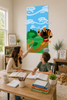 David and Goliath Bible story wall decal displayed in a homeschool classroom with mother and child during Bible learning time.