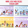 Jesus Playing In A Sandbox Scene Bible Story Wall Decal reminds kids and families to spend time with Jesus on their way to their Sunday School classroom, in kids church, or Children's Ministry.