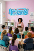 Psalm 139:14 scripture wall decal displayed in a Christian classroom with teacher leading children during a Bible lesson.