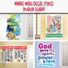 Rainbow Lines Welcome Wall Decal Greeting Sign welcomes children and families as they walk down the hallways in your Kids Church, Sunday School Classroom, registration area, or Children's Ministry.