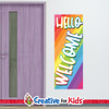 Rainbow Lines Welcome Wall Decal Greeting Sign welcomes children and families as they walk down the hallways in your Kids Church, Sunday School Classroom, registration area, or Children's Ministry.