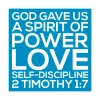 Blue scripture wall decal displaying 2 Timothy 1:7 spirit of power love and self-discipline