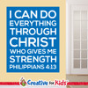 Bible verse wall decor showing I can do everything through Christ for kids ministry room
