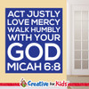 Blue Scripture Memory Wall Decal featuring Micah 6:8 for children's classrooms.