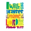 Colorful Psalm 7:17 wall decal encouraging children to praise the Lord through worship.
