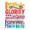 Colorful Psalm 86:12 wall decal encouraging children to glorify God's name forever.
