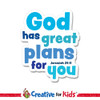 God has great plans for you White Trim Scriptures are creatively designed to draw kids and family's attention to encouraging Bible verses. Great for your Kids Church, Sunday School, or Children's Ministry.