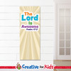 The Lord Is Awesome White Trim Scripture Banners are designed for Sunday school, Kids church, homeschool, child care, and children's ministry.