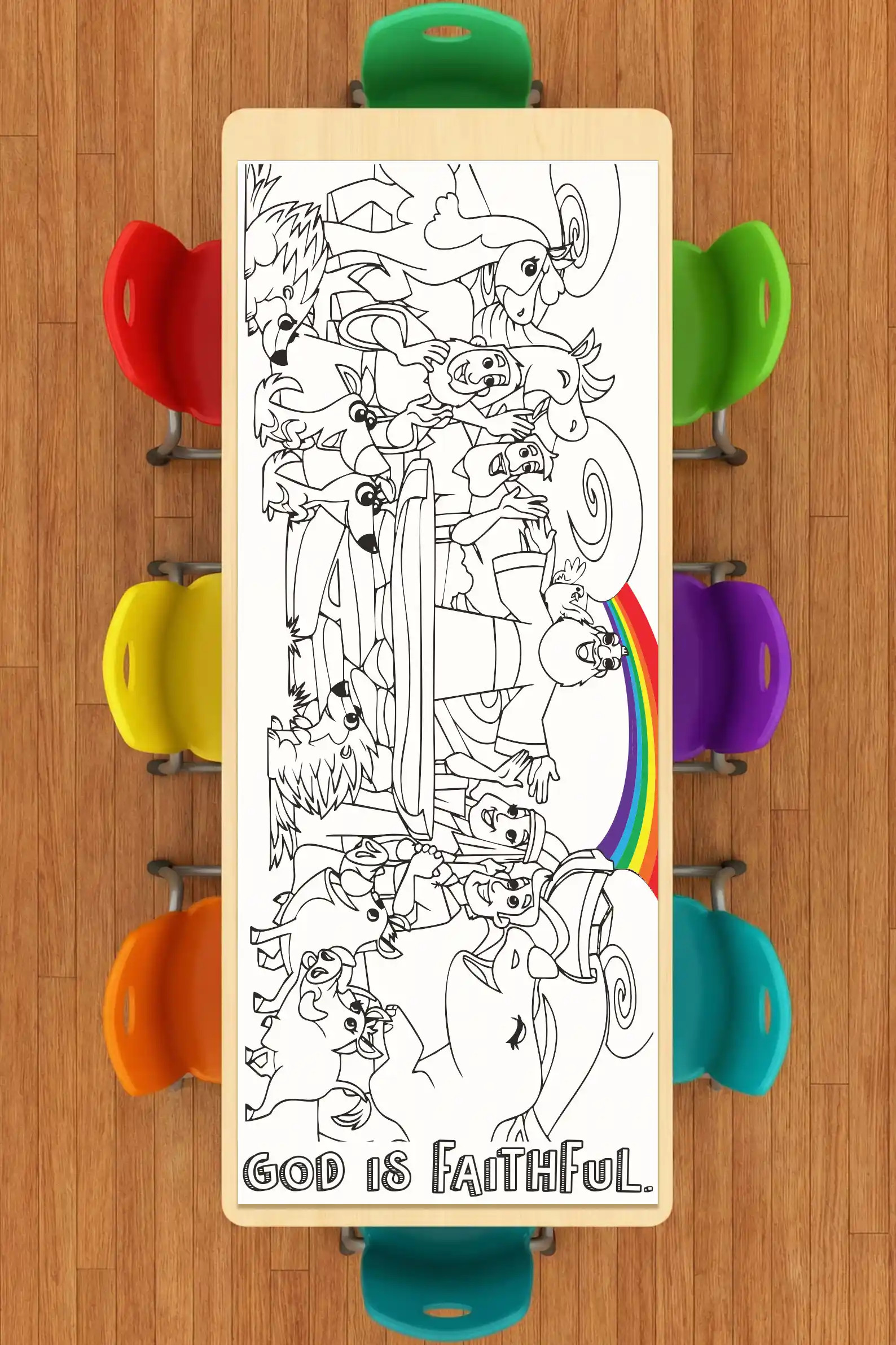 Noah’s Ark Rainbow Covenant Coloring Table Runner