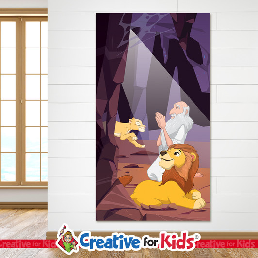 Daniel in the lion's Den Creative For kids Bible Story Banners are wall decor and wall hangings designed for Sunday school, Kids church, homeschool, child care, and children's ministry.